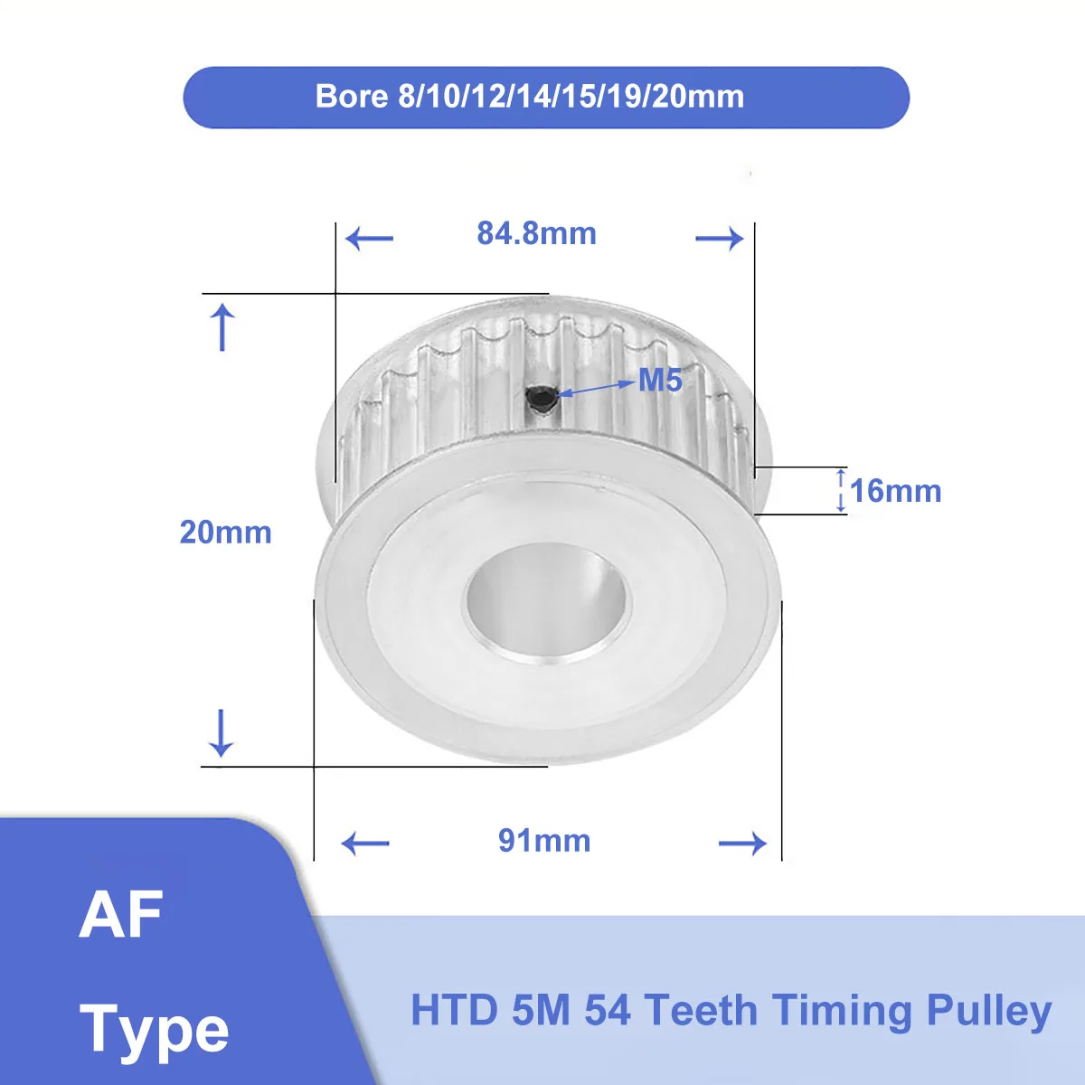 

HTD 5M 54Teeth Timing Pulley Aluminium Synchronus Wheel Bore 8/10/12/14/15/19/20mm For Width 15mm HTD5M Timing Belt