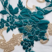 Tissu africain en dentelle et Tulle brocart, Satin nigérian doré, Jacquard, pour la couture de robes de soirée de mariage, tissu pour femmes, 2025 F2394 3