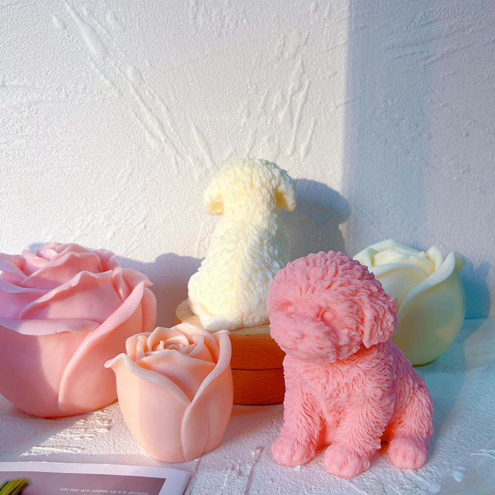 Cute Dog Candle Mold Animal Teddy Puppies Soy Wax Silicone Mould Puppy Dog Lover Home Decor silicone mold,silicone candle mold,aromatherapy candle mold,silicone candle molds,candle mold
