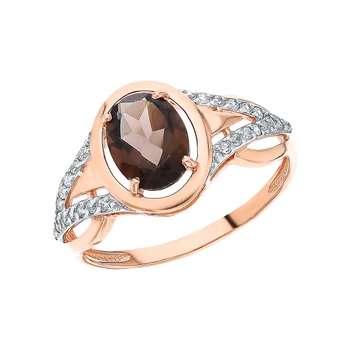

Gold ring with раухтопазами and cubic zirconia sunlight sample 585