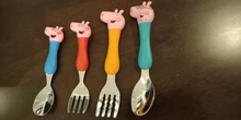 Peppa Pig-cubiertos de acero inoxidable para niños, modelos de figuras de la familia George Pig, vajilla, regalo de cumpleaños