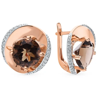 

Gold earrings with раухтопазами and cubic zirconia sunlight sample 585