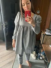 Plaid Dress Puff-Sleeve Square Collar Bclout Black White Sexy Vintage Autumn Casual Woman