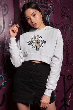 

Angemiel Wear Carpediem Peace Mark White Short Hooded Sweatshirt