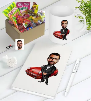 

Personalized Mr Boss Caricature Of Nostalgic Lezzetler Notebook Pen Mug Gift set
