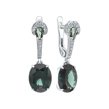 

Silver earrings with cubic zirconia and tourmaline imitation sunlight sample 925