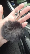 LLavero de piel falsa de 8cm para automóvil, llavero para automóvil con pompón, cadenas de color plateado, pompones, imitación de piel de zorro y conejo, 1 Uds.