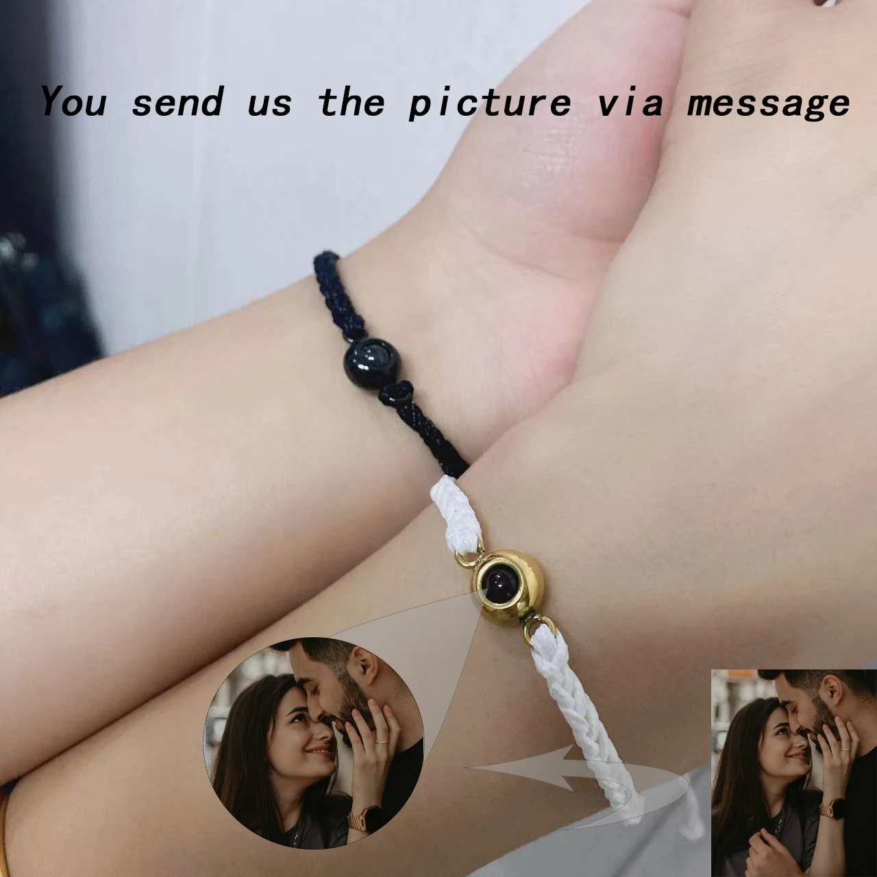 Personalized Projection Bracelet, Custom Photo Couple Bracelet, 925  Sterling Silver Bracelet, 2pcs Magnetic Heart Charm Bracelet 