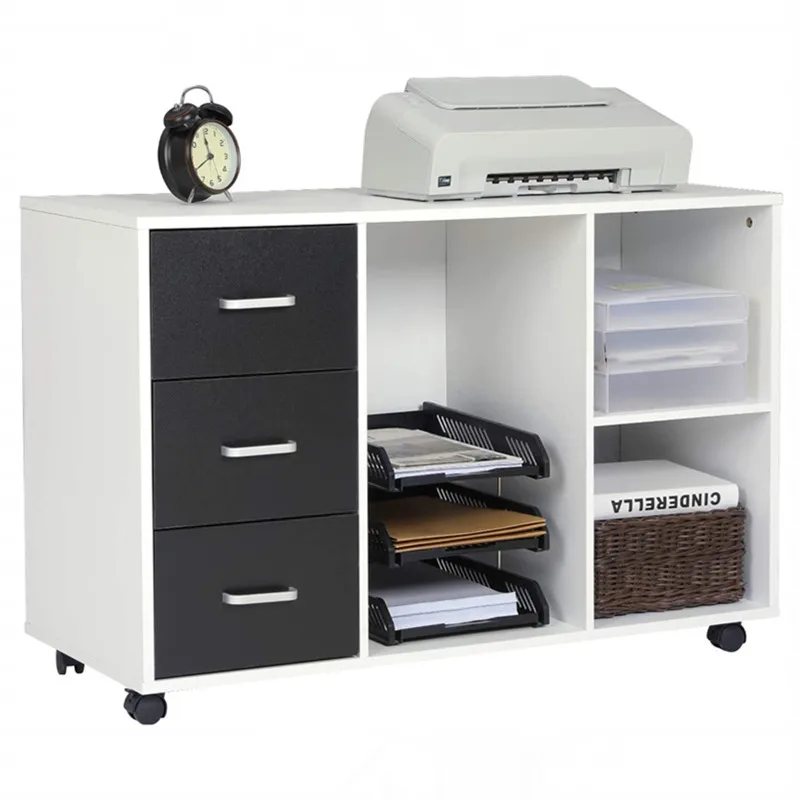 

3-Drawer Wood File Cabinet Mobile Filing Cabinet Printer Stand with Wheels Open Storage Shelves for Home Office Study Bedroom