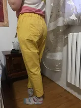 Pantalones harén de algodón para mujer, pantalón vaquero informal combinado con cintura elástica, de talla grande, amarillo y blanco, D321, novedad de verano