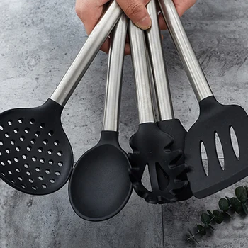 

8PCS Stainless Steel Silicone Food Grade kitchen Tools Cooking Sets Soup Ladle Spoon Egg Beater Spatula Food Clip Home Cookware