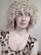 Peluca de cabello Afro rizado con flequillo para mujeres negras, pelo corto sintético estampado glorioso, Cosplay, Alta Temperatura