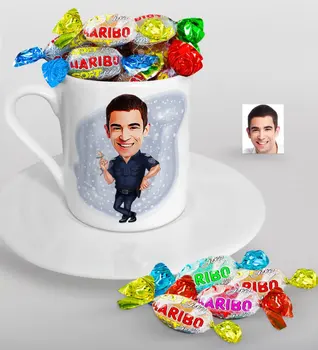 

Personalized Mr Polis Caricature Of Turkish Coffee cup And Haribo Candy Gift Seti-2