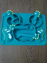 TYRY.HU-vajilla de silicona para bebé, cuenco de entrenamiento con dibujos de dinosaurios de 0 a 12 meses, cuchara, tenedor, plato de cena antideslizante