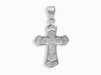

Sterling silver cross with double bezel and center Rhinestone