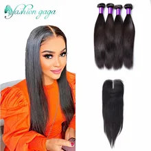 

Bundle with Closure Straight for Women Human Hair Brazilian 8 to 30 Inches Sale 4 Bundles With 4 x 4 Closure Non Remy Human Hair