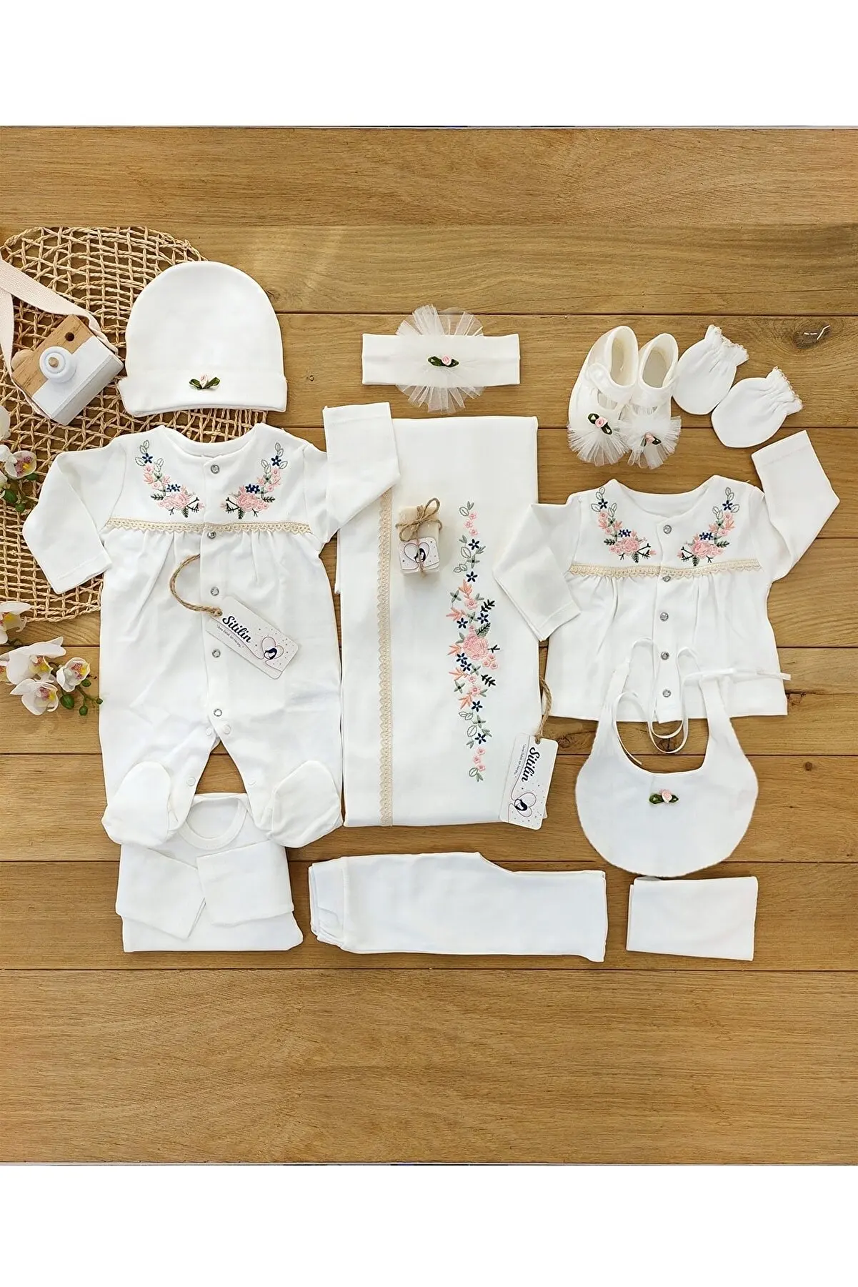 

Sitilin Baby Girl Ecru Natural Cross Stitch Hospital Outlet 10 Pcs Newborn Set Embroidered Crochet