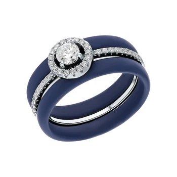 

Silver ring with ceramics and cubic zirconia sunlight sample 925