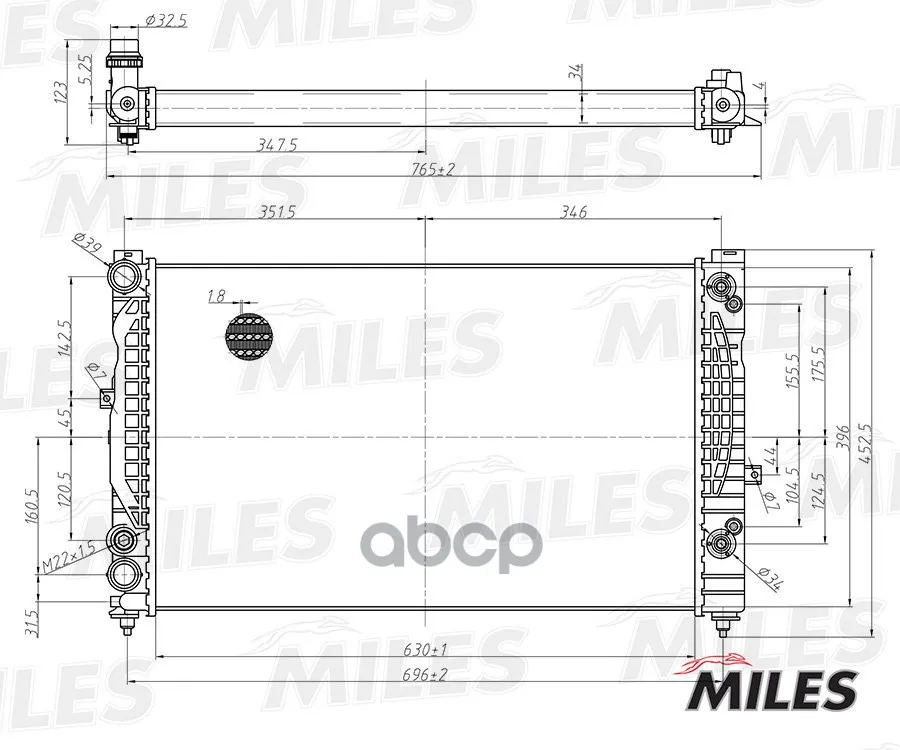 Радиатор Vag A4/A6 / Passat 1.6-2.3/1.9td 95-07 Miles Acrm013 Miles арт. ACRM013