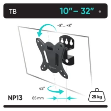 ONKRON кронштейн для телевизора 10"-32" наклонно-поворотный, чёрный NP13 ONKRON кронштейн для телевизора 10"-32" наклонно-поворотный, чёрный NP13