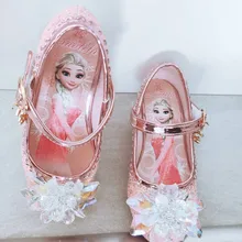 Disney Frozen-zapatos de princesa Elsa para niñas, Sandalias de tacón alto informales con purpurina de cristal de cuero, color rosa, azul y plateado