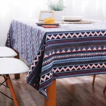 

Bohemian Style Rectangle Tablecloth Cotton Linen Stripe Table Cloth for Dinner Party Birthday Holiday Festival Table Cover