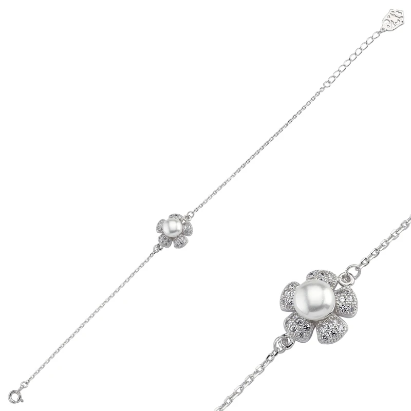 

Silver 925 Sterling Zircon & Pearl Cubic Zirconia Bracelet