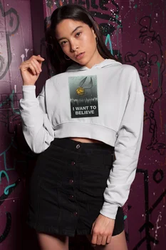 

Angemiel Wear I Want To Believe White Short Hooded Sweatshirt