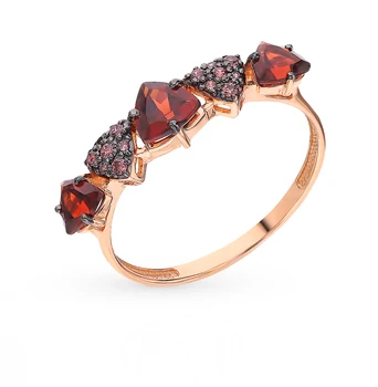 

Gold ring with cubic zirconia and Garnet sunlight sample 585