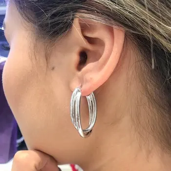 

Italian Craftsmanship Double Ring Bulging Hollow Light Weight Silver Hoop Earring