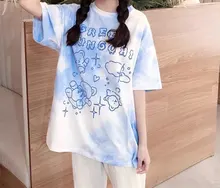 Algodón camiseta con oso Streetwear Verano de gran tamaño, camiseta de las mujeres Harajuku Tops de manga corta Tee Hip Hop teñido camiseta divertida