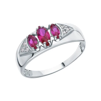 

Silver ring with cubic zirconia and rubies synthetic sunlight sample 925