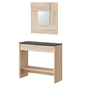 

Hall cabinet with drawer and mirror finish Oak color Canadian and Oxide, measurements: 92x79x33 cm