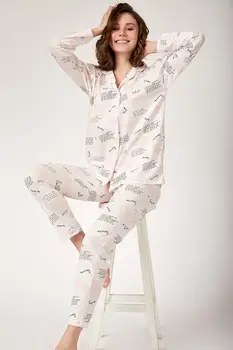 

Happiness ist. Women's Shirt Collar Knitted Pajamas Set GL00006