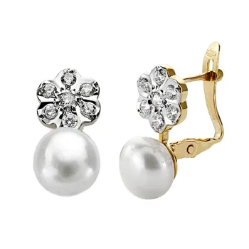 

Earrings 18k gold Pearl Button Flower [AA0357]