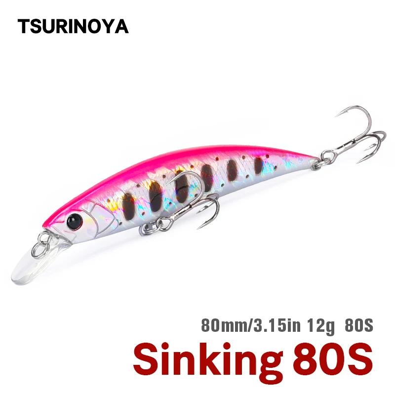 TSURINOYA 3.15in Sinking Minnow 12g 80mm Fishing Lure DW96 Large Trout Pike Rockfish Hard Bait Wobbler Crankbait Bass Jerkbait | Спорт и