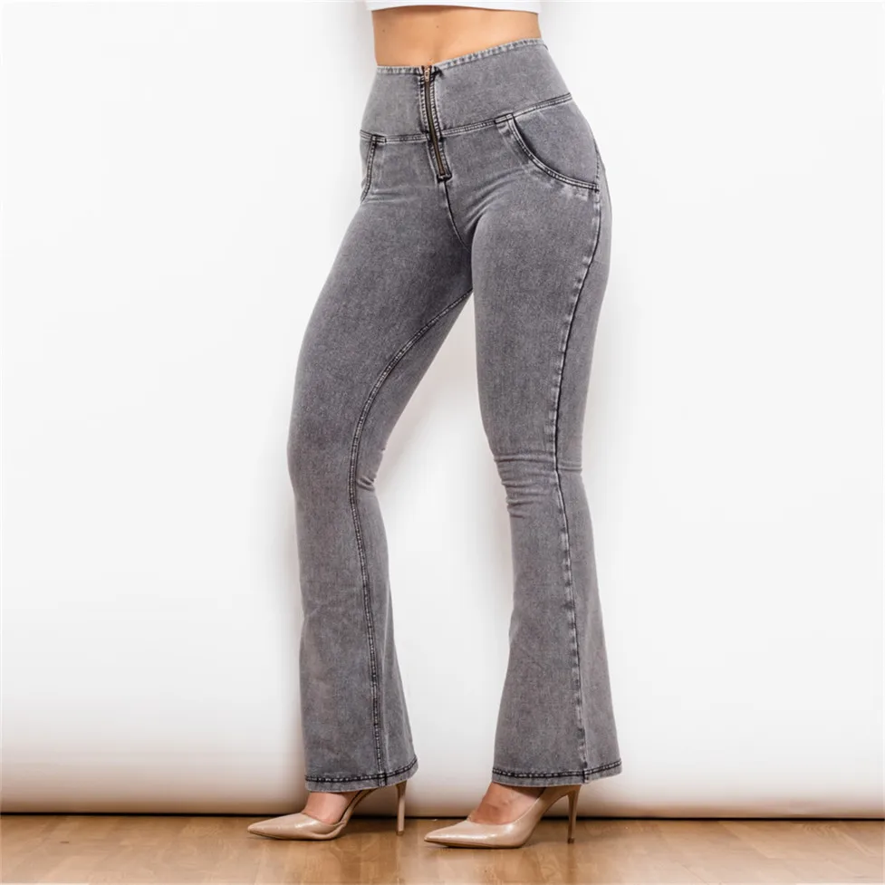 Shascull fites ausgestellte Jeans Frau hohe Taille schlanke graue Stretch Denim Frauen enge Hose Street Style Freizeit hose – Detail 15