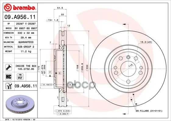 Диск Тормозной Передн, Mb: M-Class 11- Brembo арт. 09.A956.11