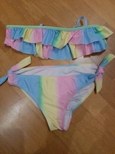 Conjunto de Bikini de dos piezas para niña adolescente, traje de baño con estampado de arco iris, bañadores para niño/a, ropa de playa, 3 ~ 14 años