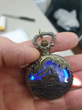 Collar de Flash Led azul luminoso, reloj Vintage único de bronce/plata/oro, motor locomotor, reloj de bolsillo de cuarzo noctilucente