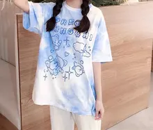 Algodón camiseta con oso Streetwear Verano de gran tamaño, camiseta de las mujeres Harajuku Tops de manga corta Tee Hip Hop teñido camiseta divertida