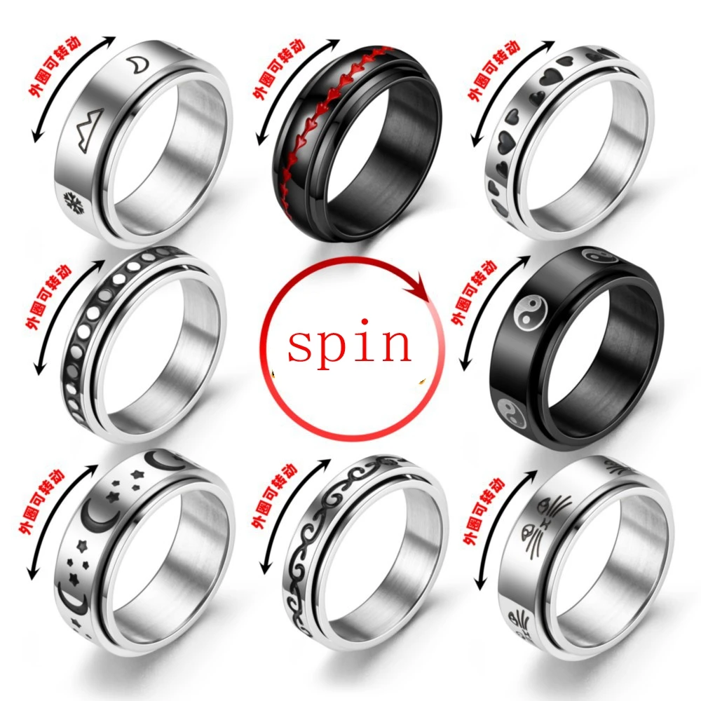 Anxiety Ring For Women Men Moon Fidgets Rings Trend Punk Rings Jewelry Stainless Steel Anti Stress Ring Rotate Gift