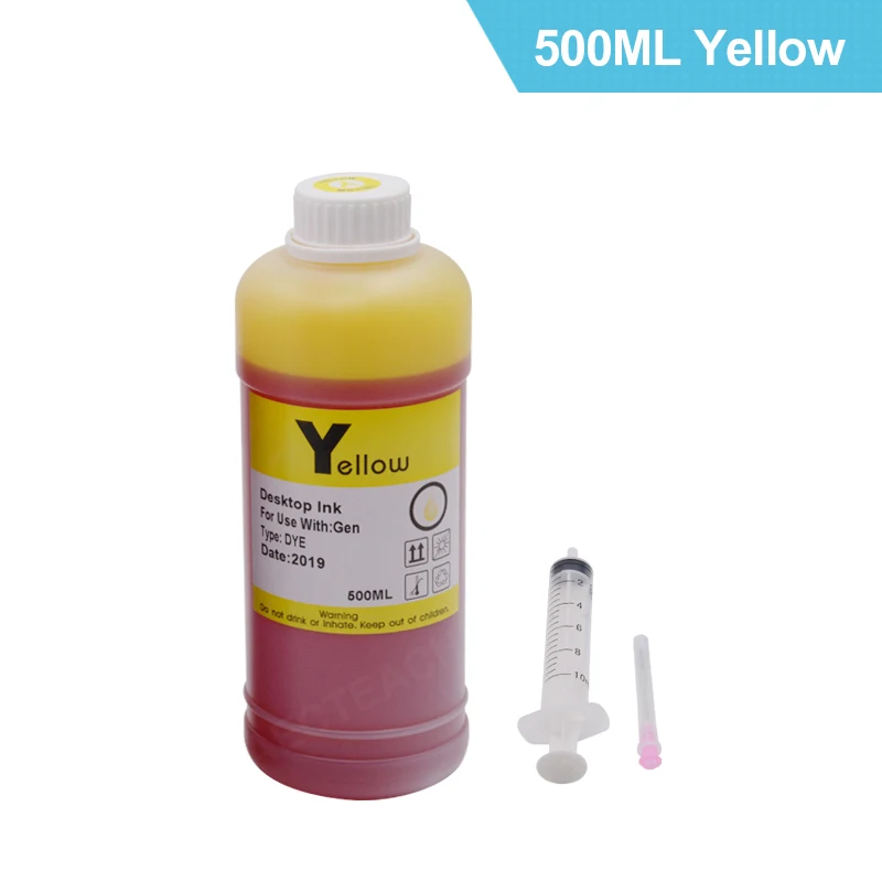 Yellow Aecteach 500ml Bottle Printer Dye Ink Refill Kits For HP 123 122 121 302 304 301 30065065221 22 140 141 901 350 351 XL Cartridges - Цвет: Yellow