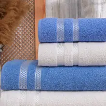 Cotton 2 pcs Bath Towels and 2 pcs Hand Towels Set | White& Blue | Hotel& Spa quality, highly Absorbent Turkish Towels