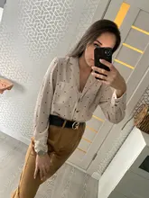 Casual Women Blouse Tops Collar Long-Sleeve Office-Work Printed Polka-Dot Fashion Ladies