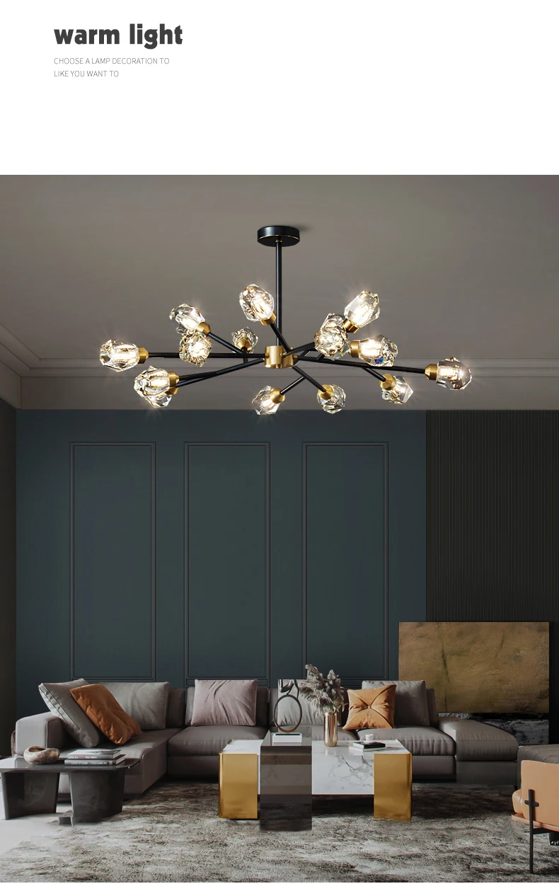 grey chandelier Modern Nordic Copper Design LED Chandelier For Living Room Bedroom Dining Room Kitchen Ceiling Pendant Lamp Black Crystal Light modern crystal chandelier