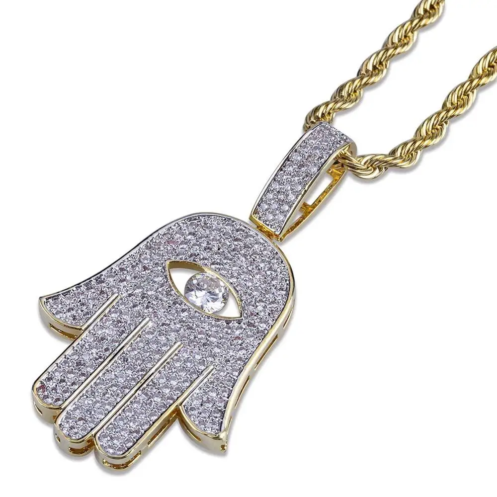 Мужская Рука Фатимы Хамса Iced Out Золотой Серебряный кулон в стиле хип-хоп ожерелья ювелирные изделия