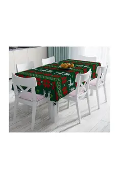 

Green Christmas Deers Patterned Decorative Stain-Resistant Table Cloth-140X180 cm