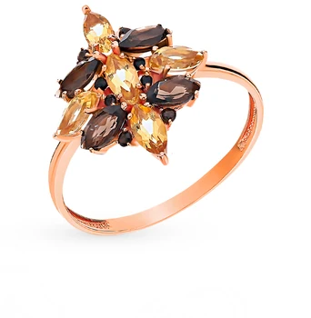 

Gold ring with раухтопазами and citrine sunlight sample 585
