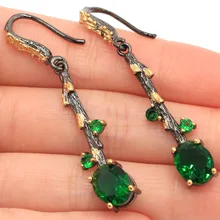 Возвышенные старинные стильные Длинные Зеленые Изумрудные женские вечерние серебряные серьги
